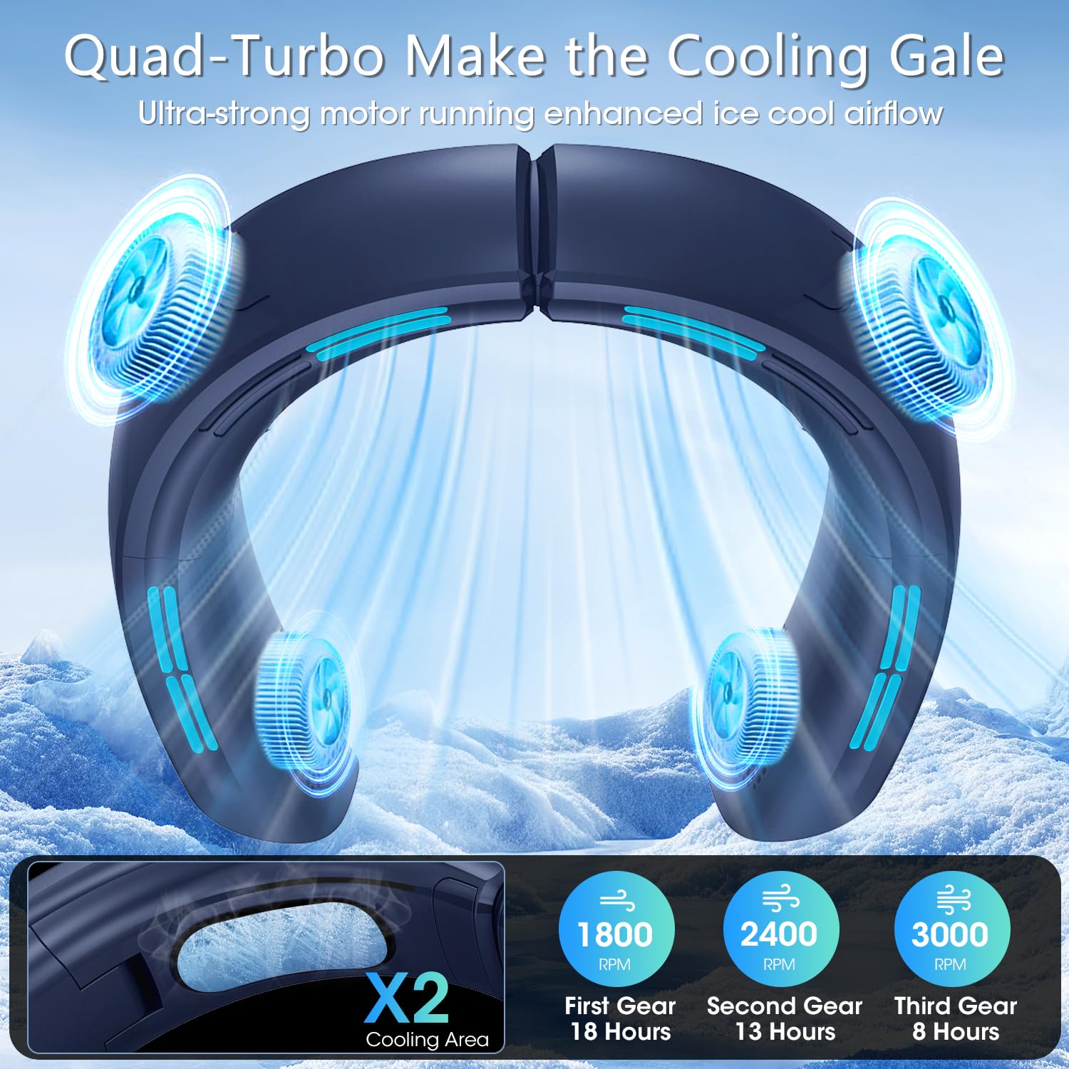 Ventilateur De Cou Kukiwhy Turbo 4 Ventilateurs 6000mAh - Ventilateur Portable Réglable 360° Sans Pales (Noir)