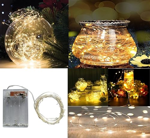 Miniatura 3 de BXROIU 2 x 20LEDs Fairy Lights Battery Operated, Silver Wire 2 Mode Chains String Lights for Bedroom Christmas Party Decoration (Warm White, 6.6)
