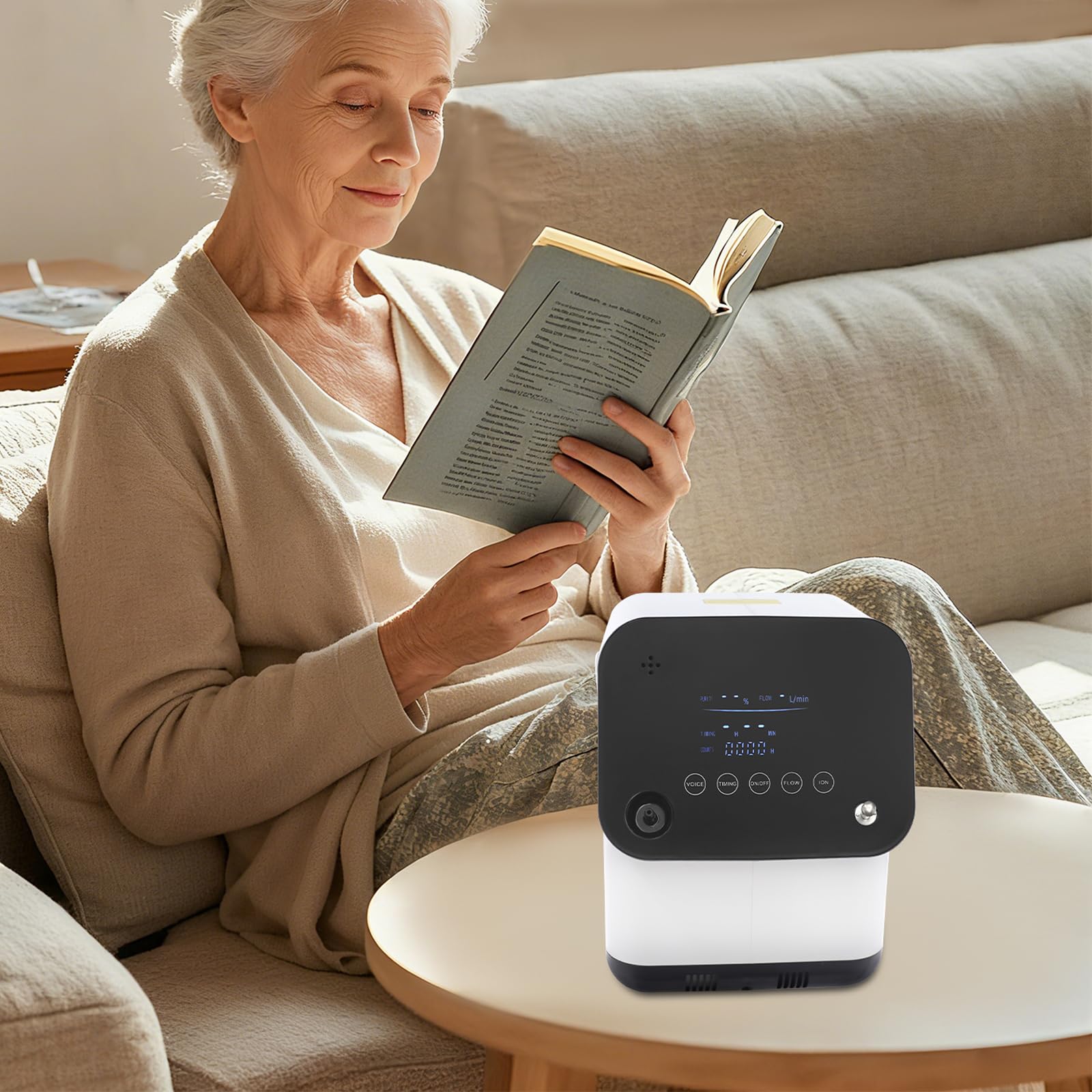 Macchina per la produzione di ossigeno, 1-7 lpm, portatile, 120 W, concentratore di ossigeno domestico silenzioso (45 dB), concentratore di ossigeno portatile, per casa e viaggi