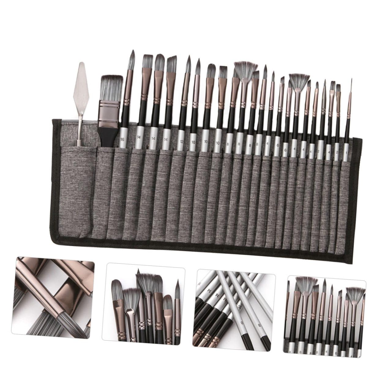 Kit de 24 Pinceaux de Peinture en Nylon avec Paquet, Ensemble Polyvalent pour Dessin à Peindre et Dessin à L'aquarelle, Forme Simple et Style Élégant