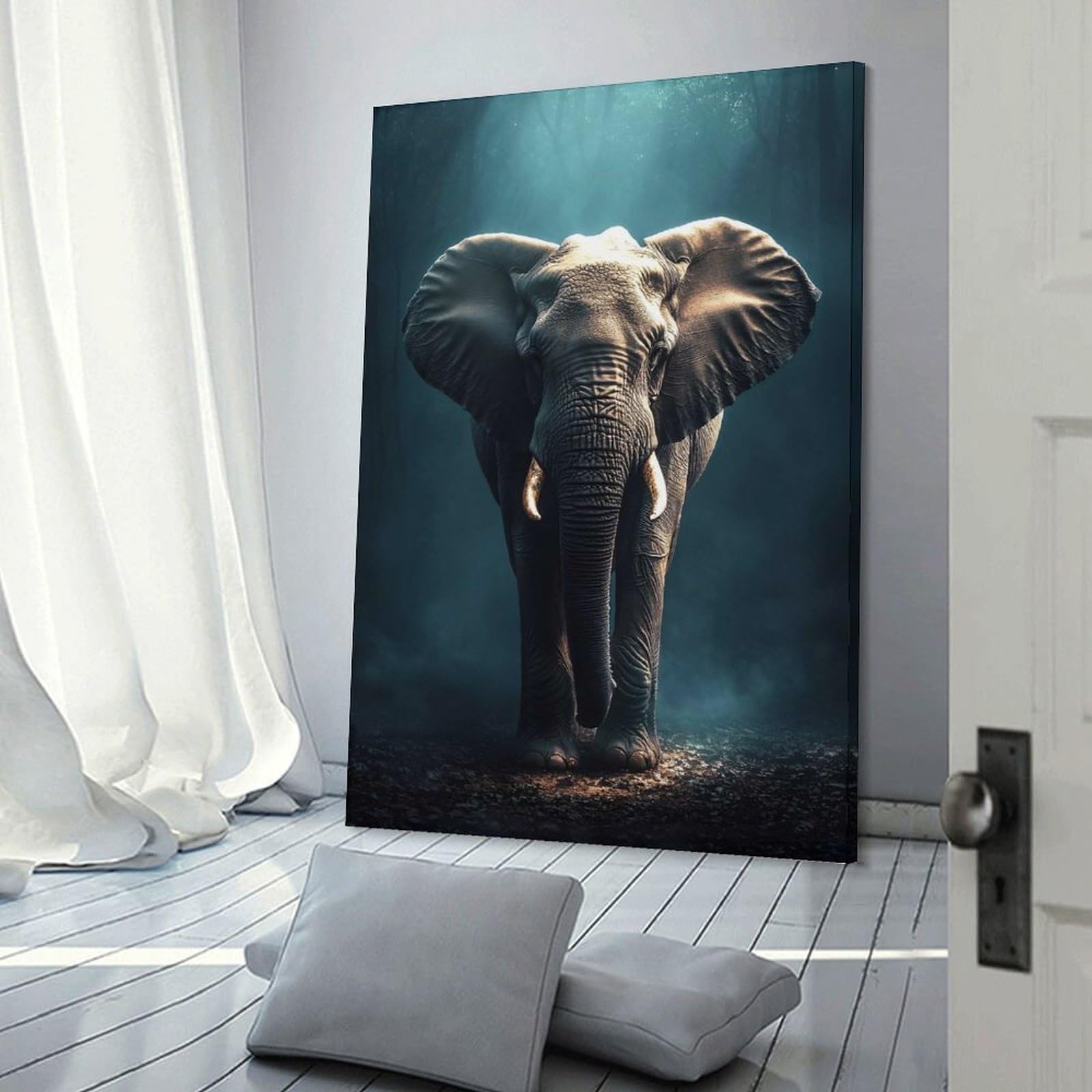 Junmoney Majestic Elephant in Misty Forest Room Decor Wall Art, 24x36inch(60x90cm), for Home Office, Desk Area Or Studio, An Interior Accent for Desk Areas