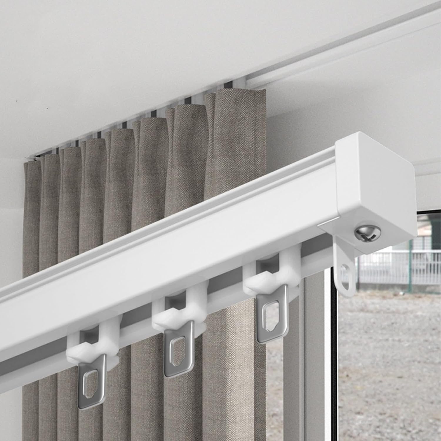 Heavy Duty Hidden Ceiling Curtain Track, Aluminum Recessed Curtain Rail with Smooth Rollers, Adjustable 100-600cm, Black (Also Available in White, 100cm/3.3ft)