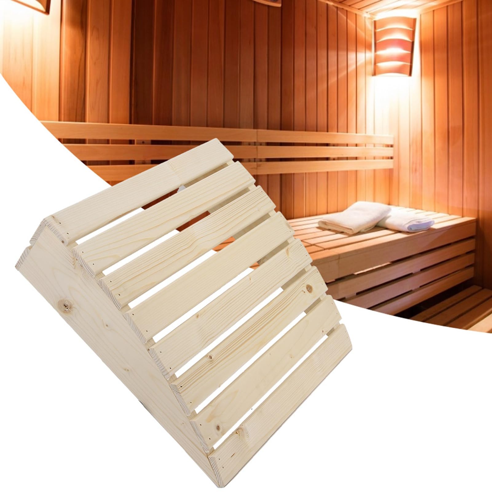 Zerodis Poggiatesta in legno per sauna, cuscino in legno di pino, accessori sauna