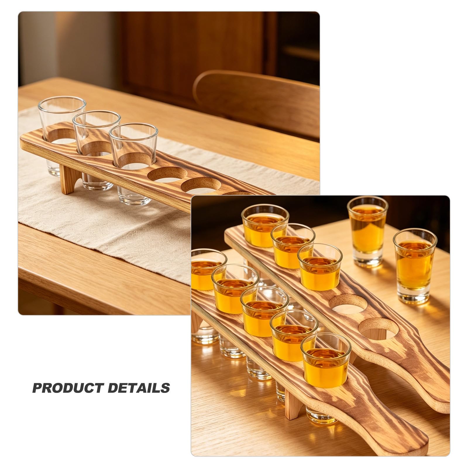 jojofuny 2 Ensembles Ensemble de Verres à Shot en Verre Transparent avec Verseur Précis, Plateau en Bois Robuste pour Bar à Domicile, Organisation Élégante et Rustique, Capacité 1,5 Oz