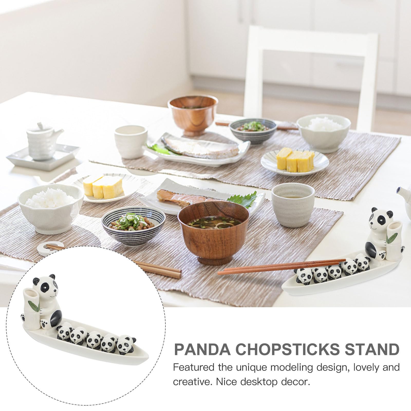 Beaupretty Set de Vaisselle Porte-Baguettes Panda en Céramique Blanche, Support Compact et Créatif pour Baguettes, pour Banquet et Célébration