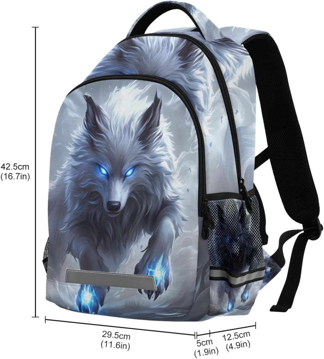 White Wolf with Glowing Blue Eyes Backpack for Boys Girls Kids Elementary Bookbag School Bag Students Daypack Travel Rucksack - Image 3
