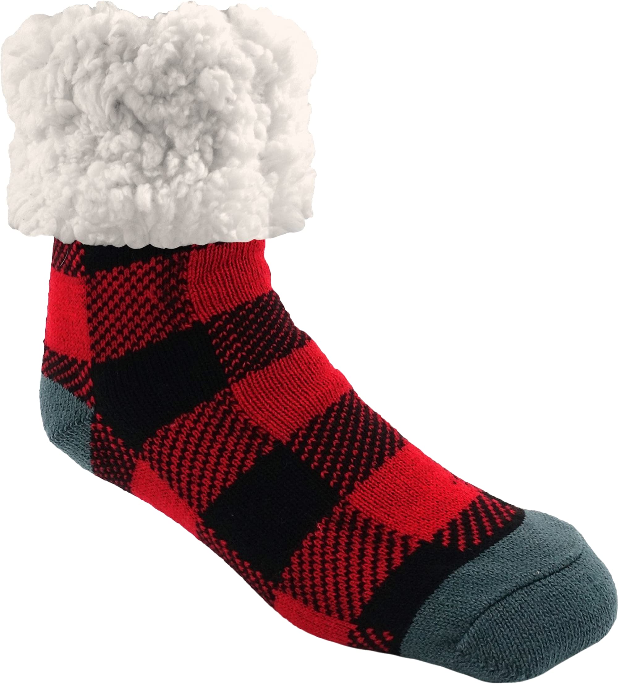 Classic Slipper Socks - Large Lumberjack Red - Fuzzy Socks for Men
