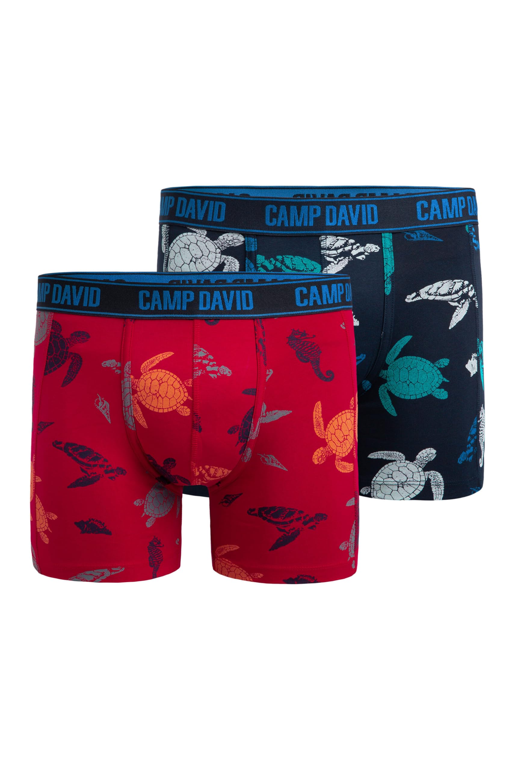 Camp David Herren Boxershorts 2er-Pack, Baumwoll-Stretch mit All Over Print und elastischem Logobund, Oeko-TEX Zertifiziert