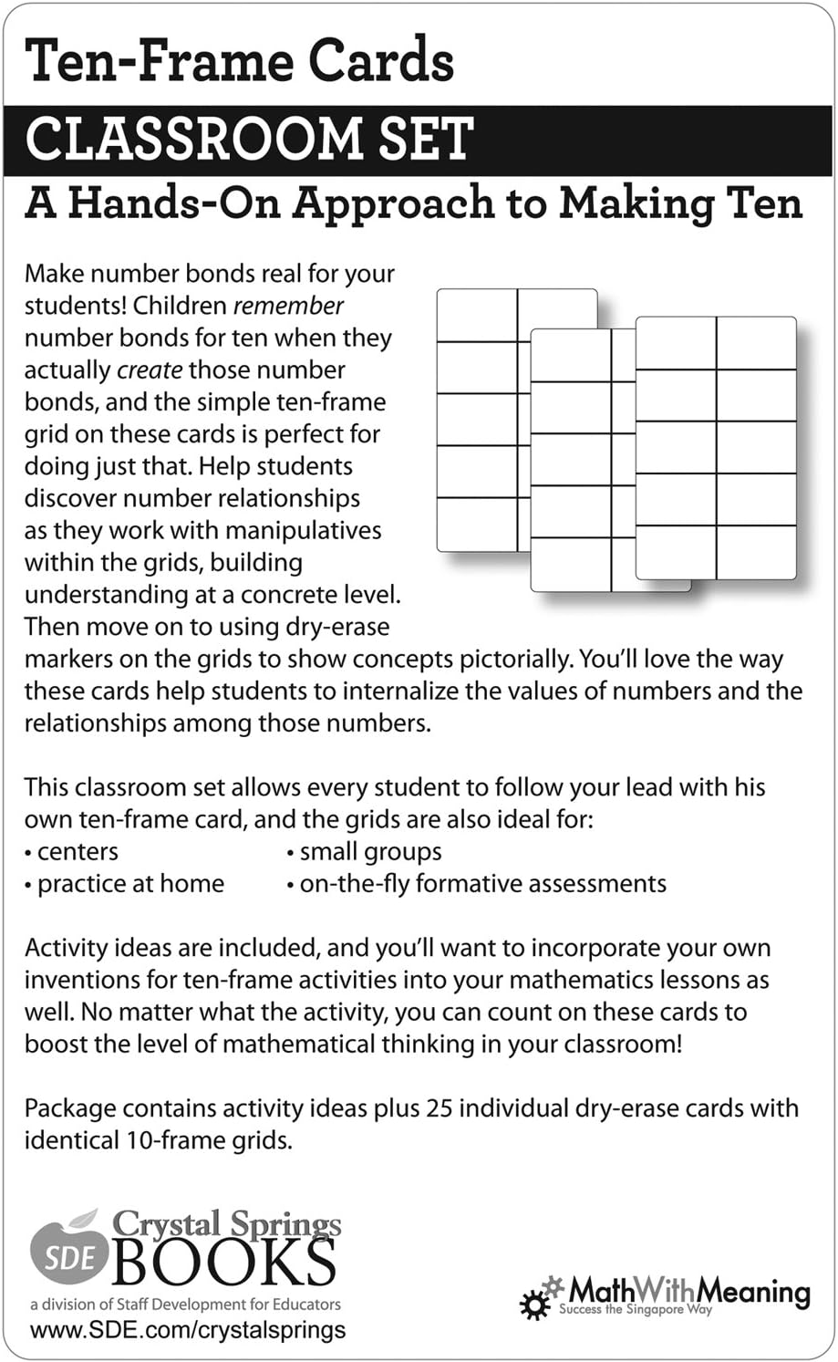 Crystal Springs Books Ten-Frame Cards Classroom Set, Singapore Math (550206)