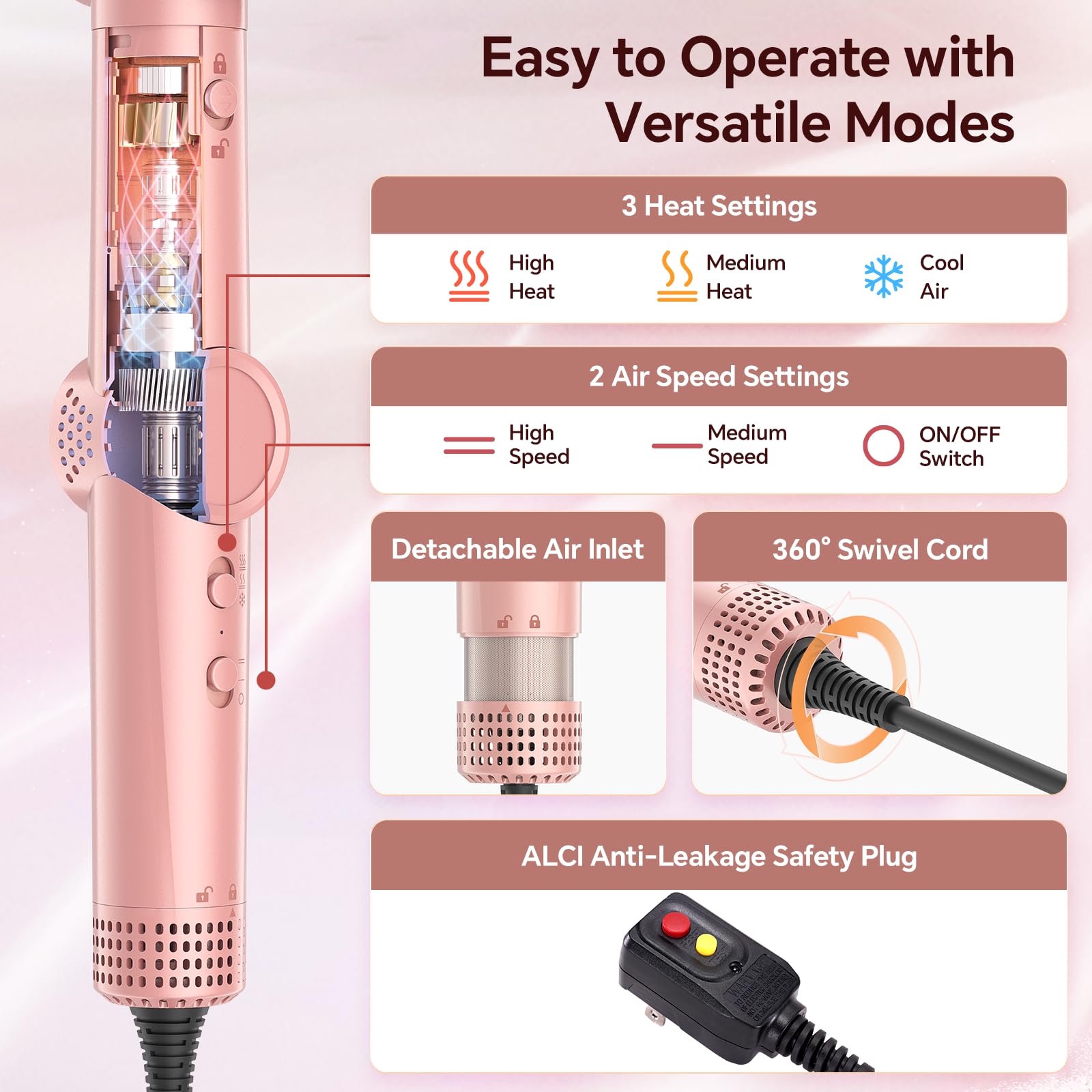 5-in-1 Air Styler Hair Dryer Brush with Auto-Wrap Curlers