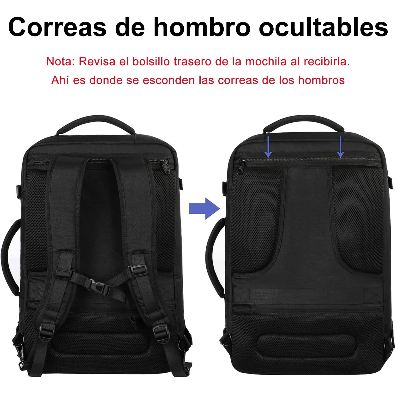 MATEIN Mochila Viaje Cabina Avion 40x30x20 Ryanair Expandible 30L Maletas Cabina 40x20x30 para Mujer y Hombre Equipaje de Mano Negro