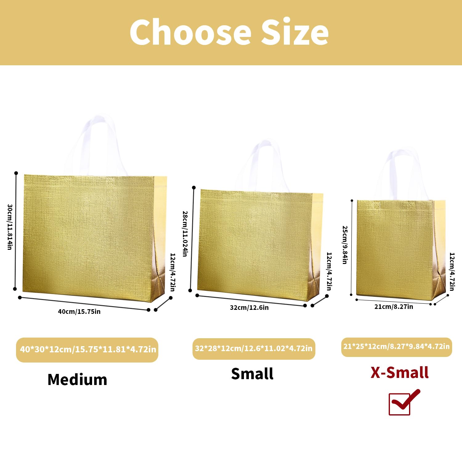 Glossy Gold Gift Bags with Handle 20-Pack,Reusable Non-woven Party Favor Bags with Sturdy Base for Birthday Wedding Easter,8.27x9.84x4.72 Inches (Gold, X-Small)