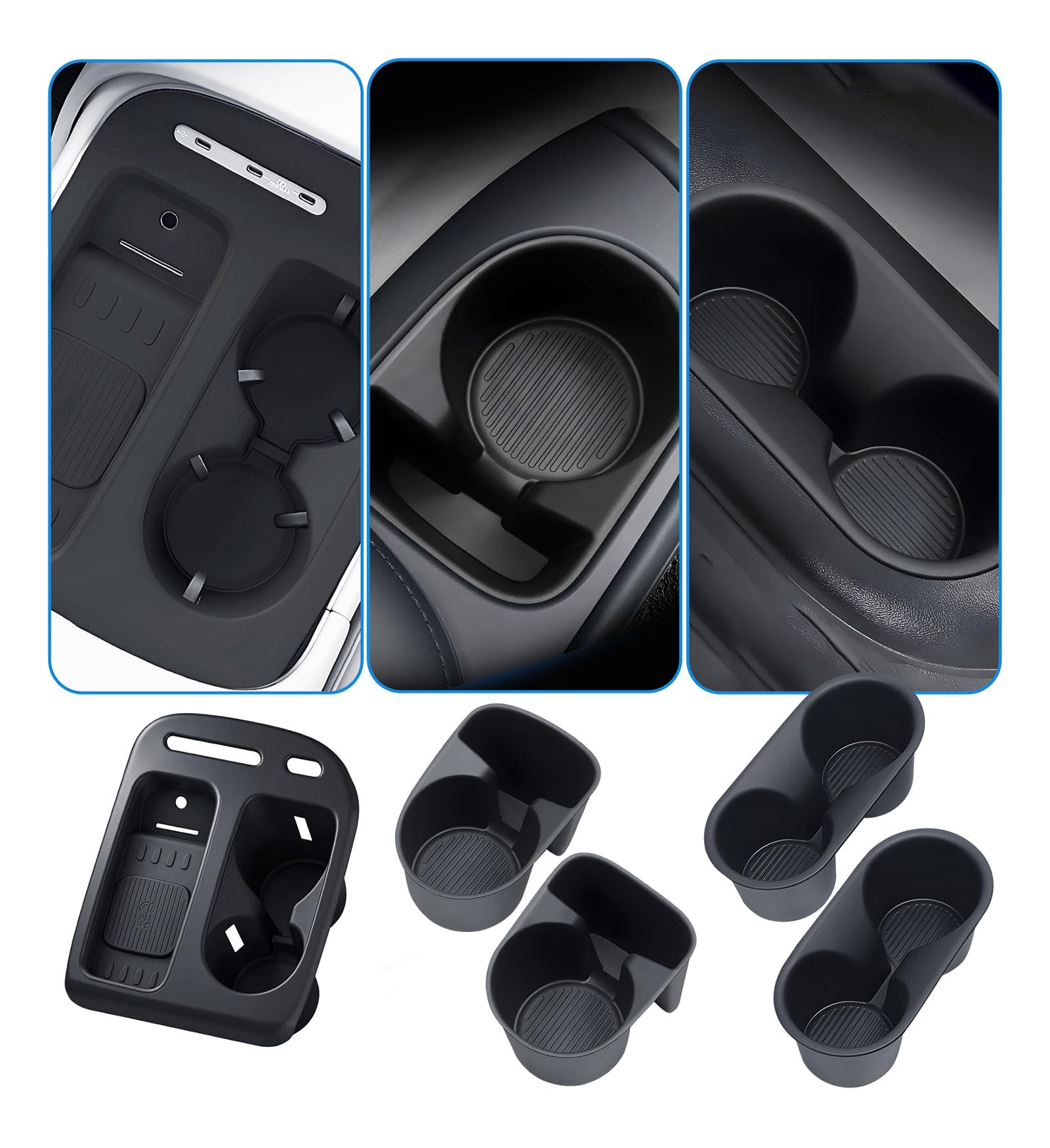 1st &amp; 2nd &amp; 3rd Row Cup Holder Inserts &amp; Wireless Charging Protective Mat for Hyundai Palisade 2027 2026, Interior Accessories Center Console Cup Holders Covers Protector, Black