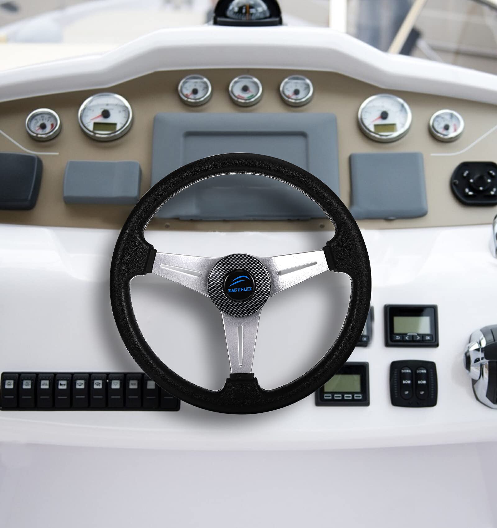QOKLIYUI Universal Speedboat 3 Spoke Steering Wheel Hunting