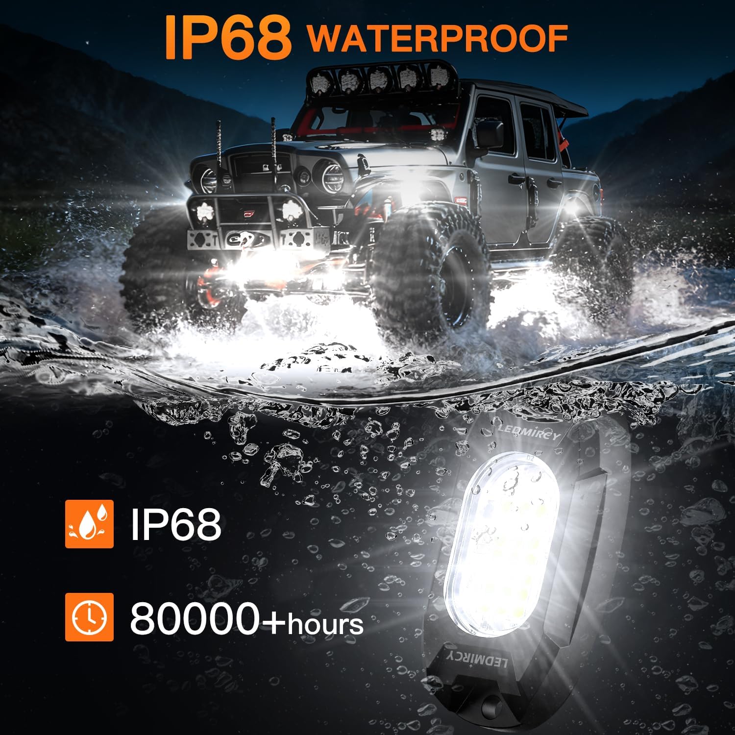 White Rock Lights,LEDMIRCY R6 Pure White LED Rock Lights 12PCS for Trucks UTV Off Road ATV SUV Luces para Carro with 24 Ultra Bright LED Chips High Power Under Glow Neon Light Waterproof Shockproof