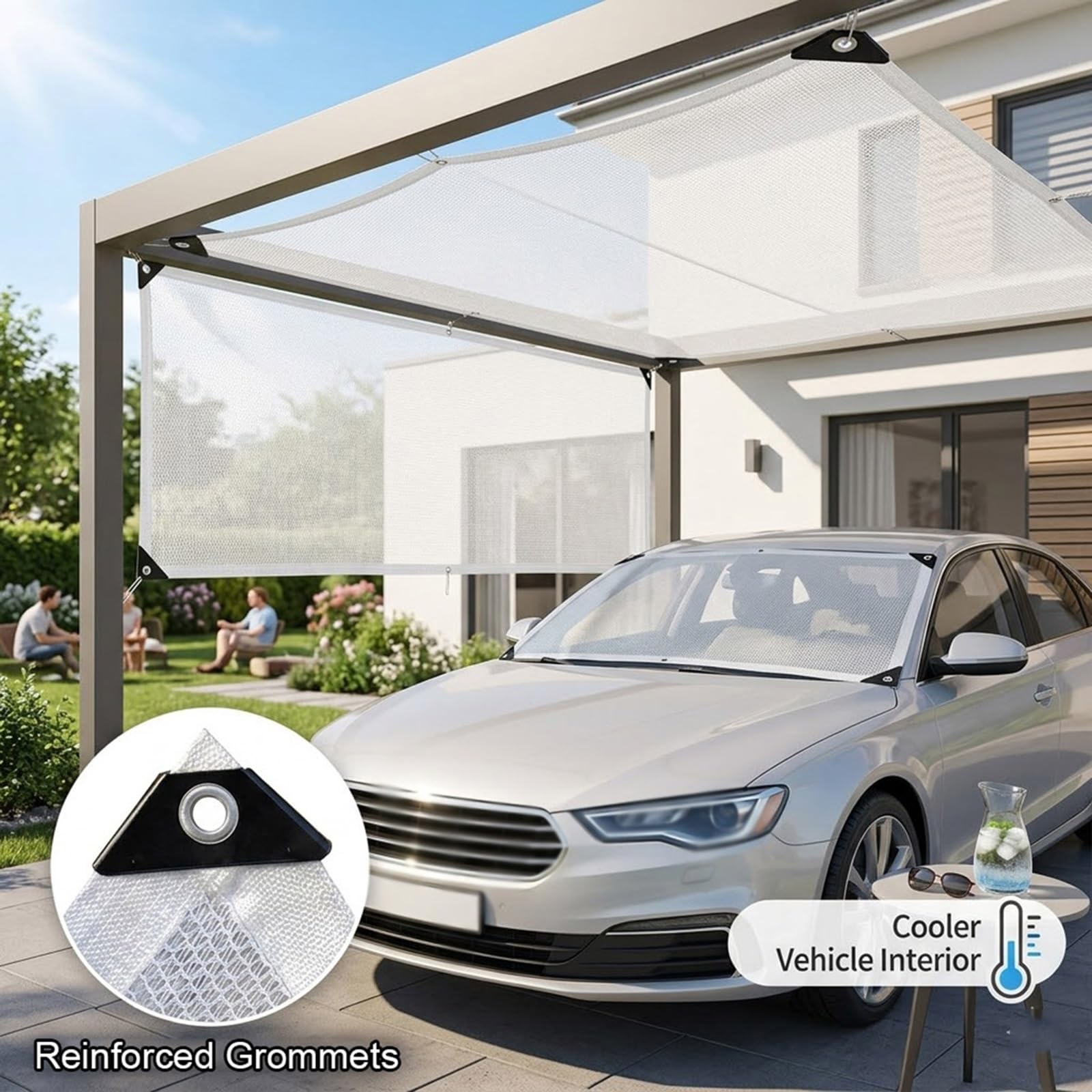 Weißes Schattiernetz mit Ösen, 50% UV-Schutz Sonnenschutz für Gewächshäuser | Atmungsaktives Sonnensegel Für Balkon Und Garten. Zuverlässiger UV-Block Und Optimaler Sichtschutz HDPE-Gewebe(7mx18m)