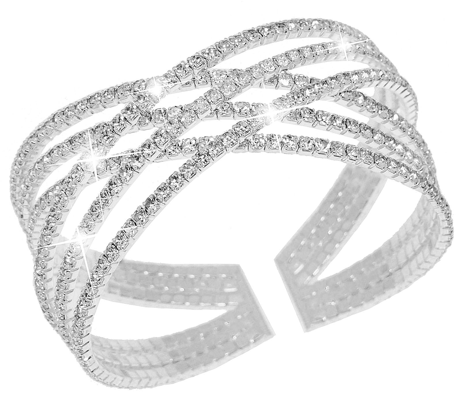 SuyiRhinestone Bracelet for Women Silver Multilayer Cuff Bracelet Craystal Braidal Bracelets