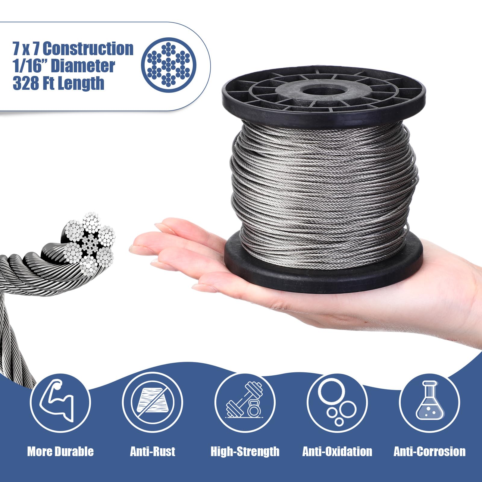 Kit di 264 pezzi da 100 m per crimpatura di funi metalliche, gancio e occhiello, in acciaio inox, ditale per fune metallica in alluminio, per esterni, giardino, cucina, ringhiera, kit per