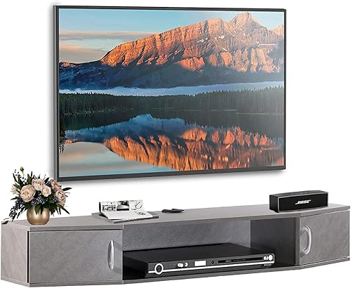 Miniatura 7 de FITUEYES Soporte de TV de 70 pulgadas, centro de entretenimiento flotante montado en la pared; estante de TV para consola debajo de TV para sala de