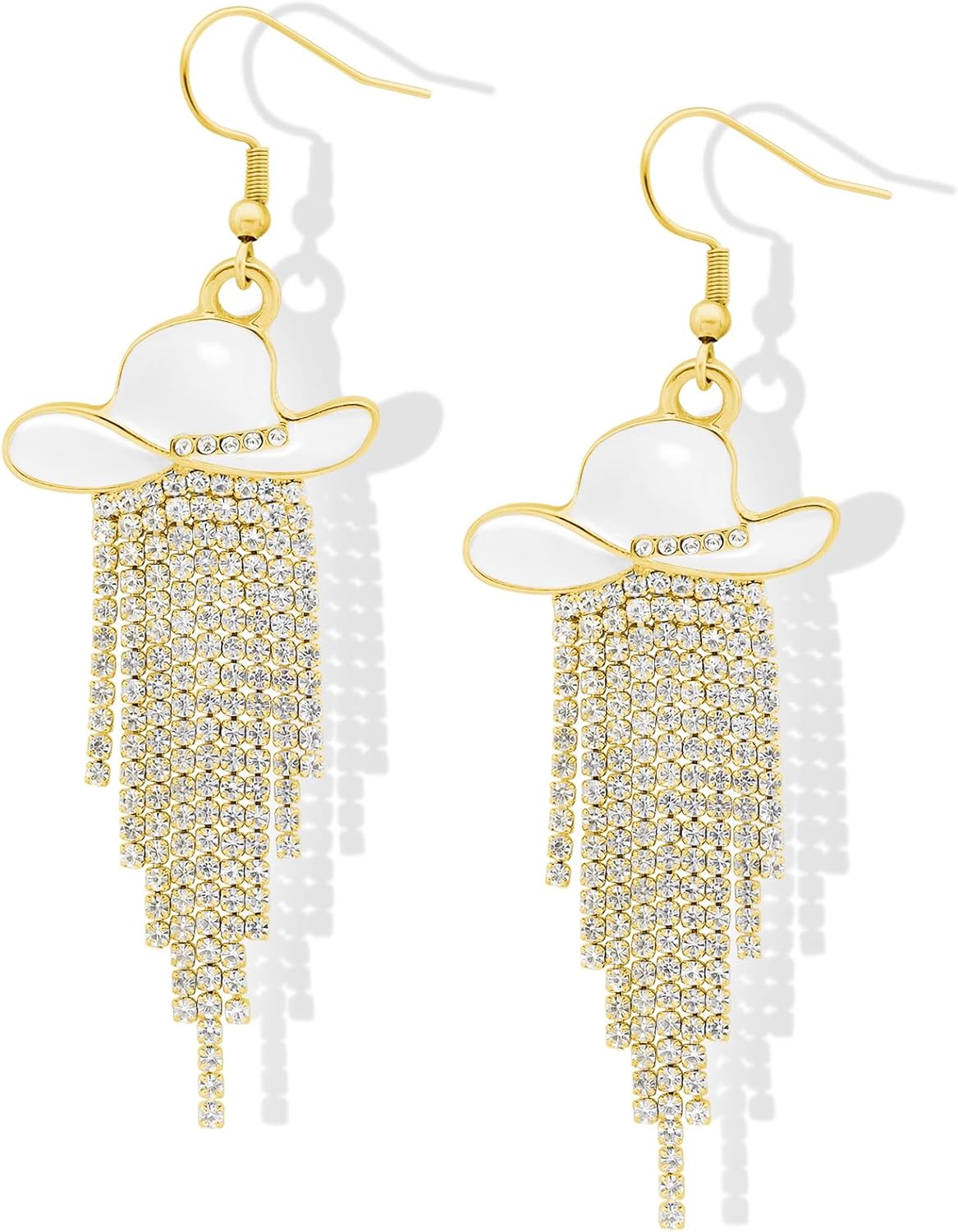 RechicGu Western Cowgirl Enamel Hat Sparkly Rhinestone Tassel Dangle Earrings Prom Country Concerts Rodeo Cowboy Outfits Jewelry Gift for Women