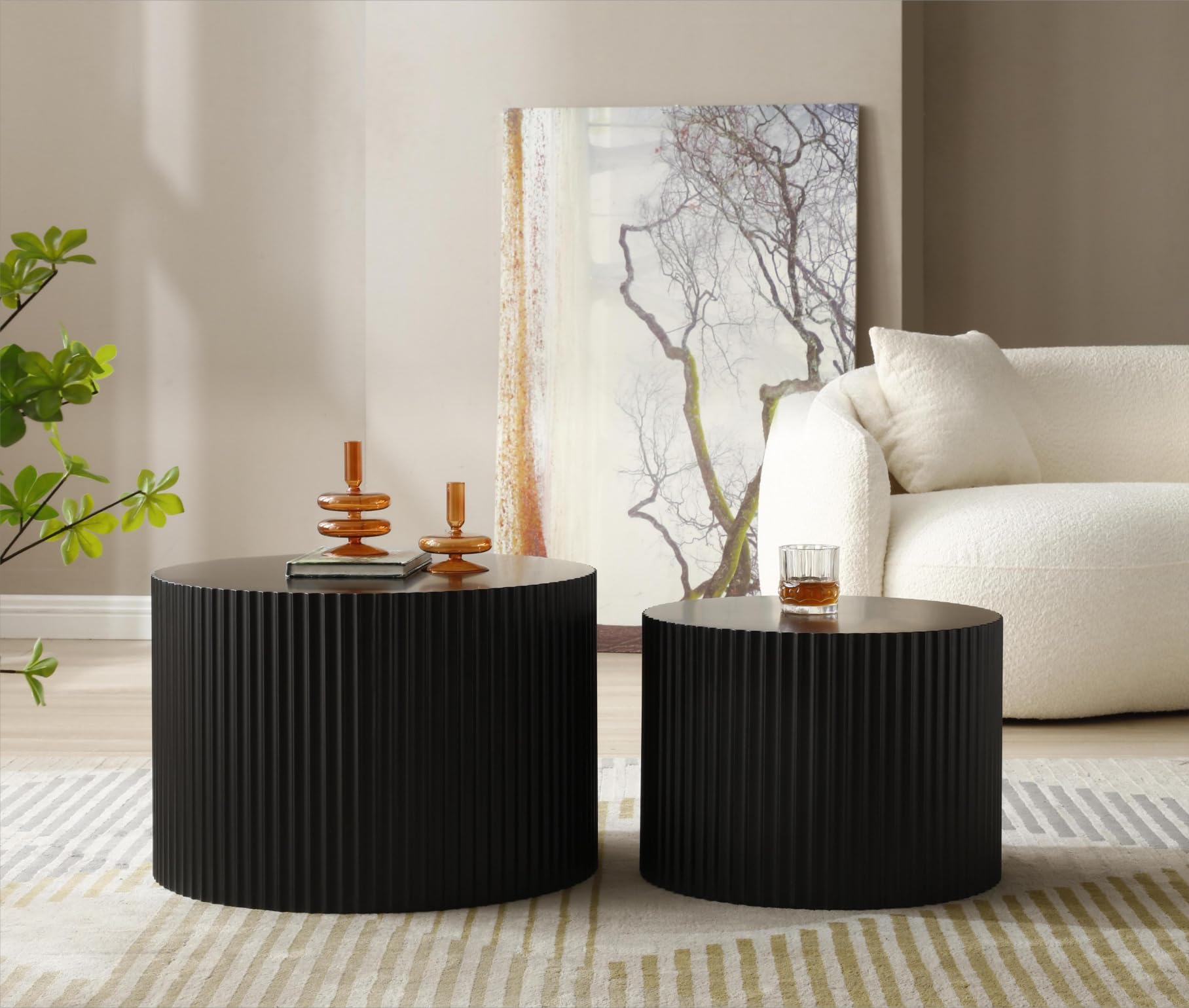Amazon.com: HMFULE Nesting Coffee Table Set of 2 Round Coffee Tables ...
