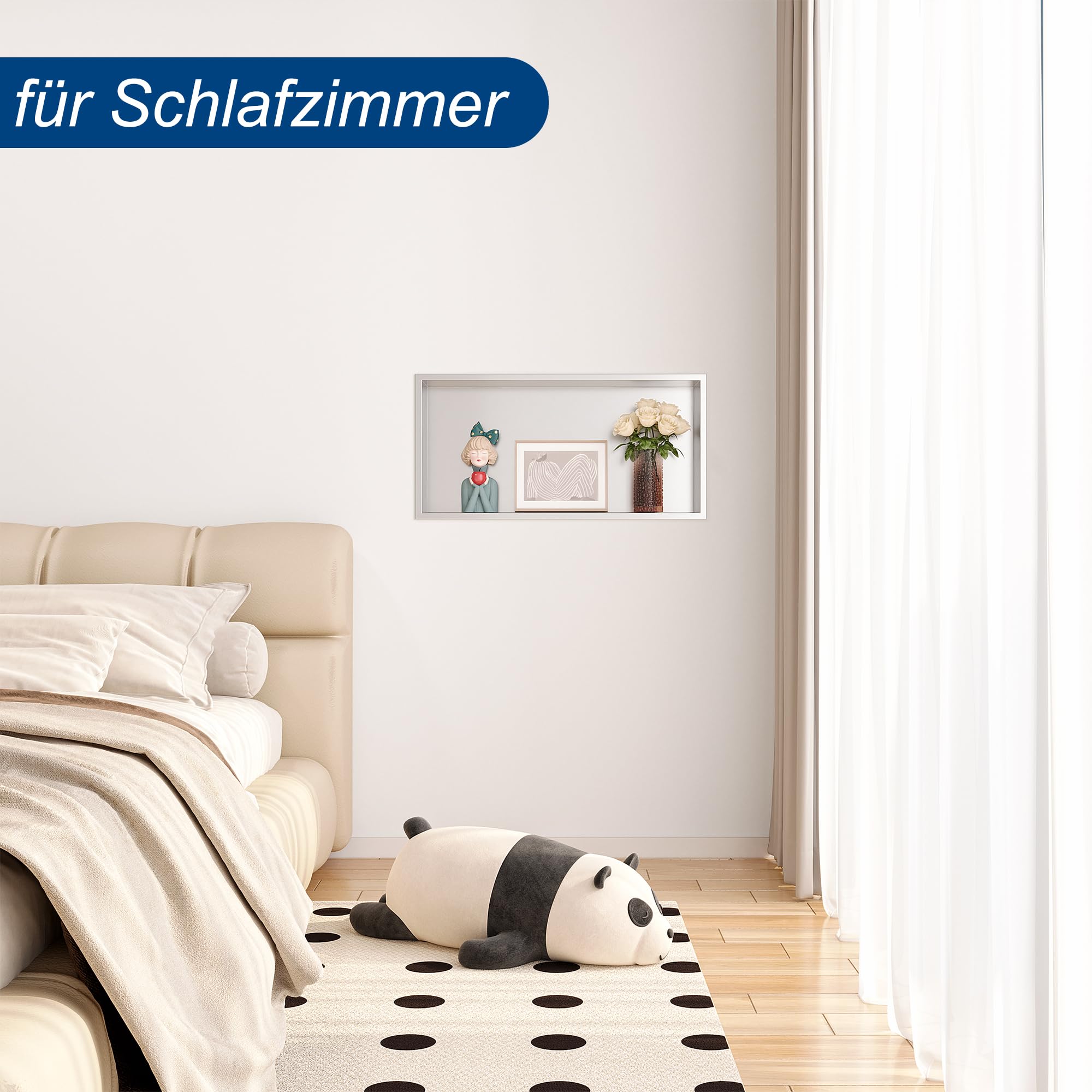Qeke Duschnische, Eingebaute Badablage mit Rahmen, 60cm, Nickel | 304 Edelstahl, rostbeständig, wasserdicht, leicht zu reinigen, mehrere Größen, ideal zur Duschaufbewahrung