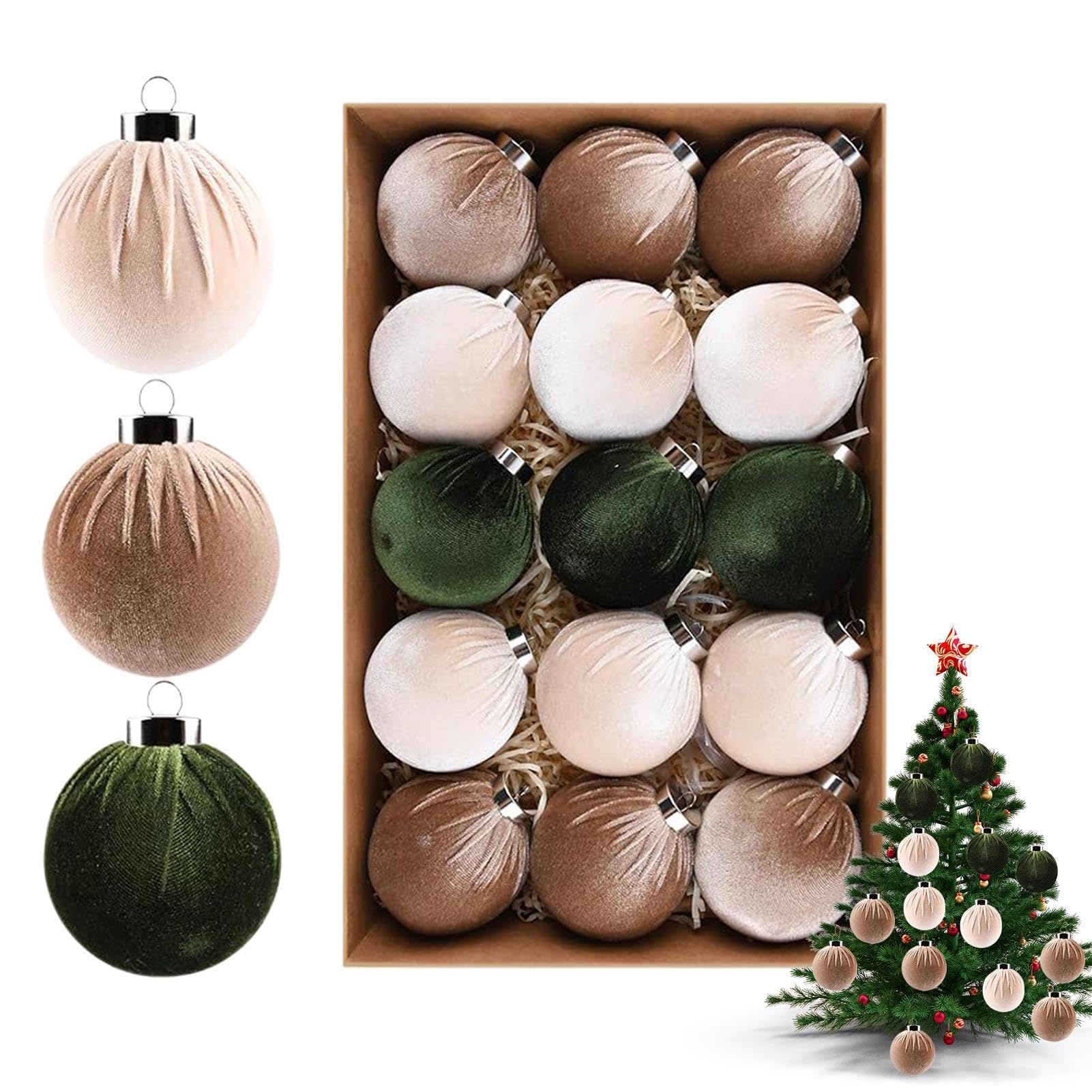 Lot de 15 boules de Noël floquées et incassables pour sapin