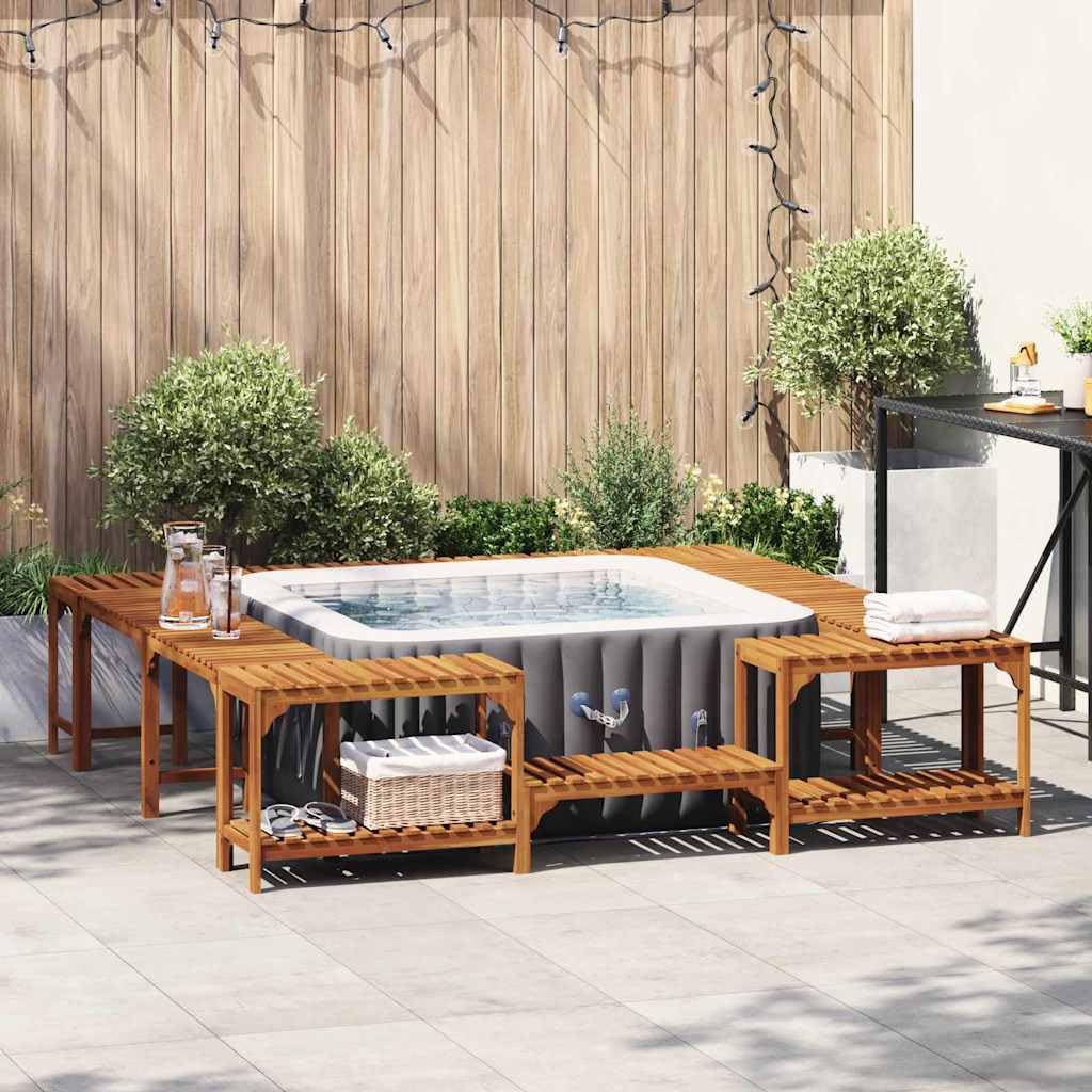 Bordo per vasca idromassaggio marrone, in legno massiccio di acacia, 230 x 230 cm, per esterni con struttura robusta, design moderno e facile da montare, per giardino, terrazza