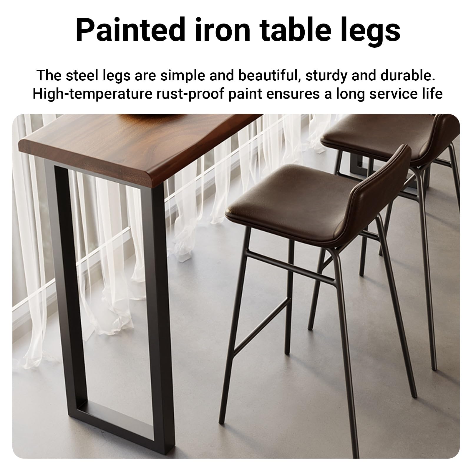 Tavolo da pranzo moderno in noce, altezza bar industriale (240 cm / 94.4in), per caffetterie e uso domestico, design stretto, sgabelli non inclusi
