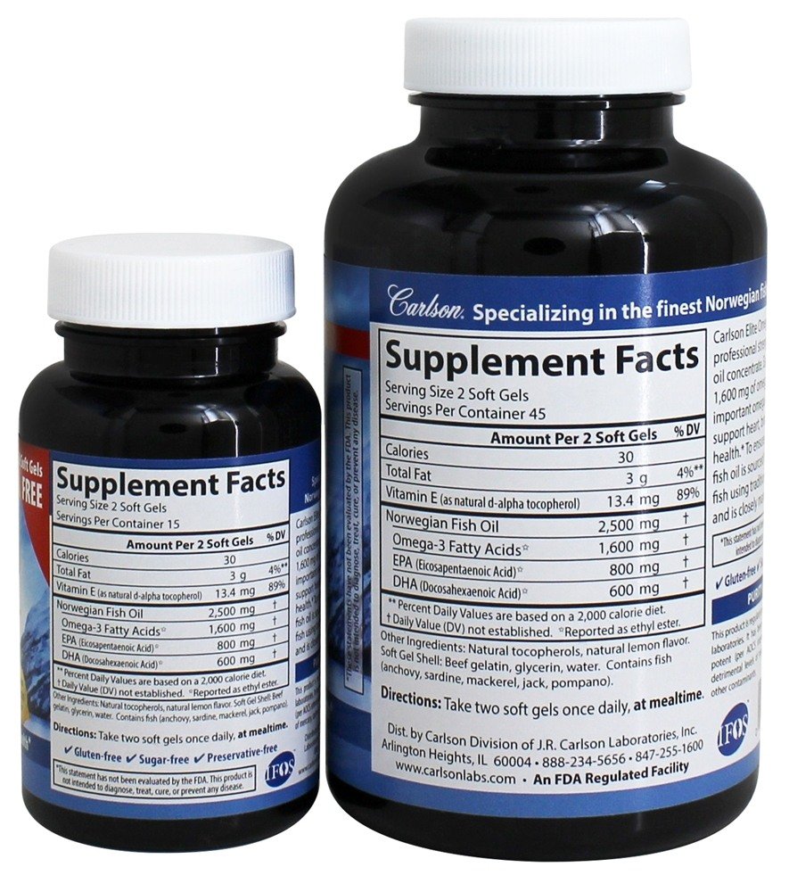 Carlson Labs - Norwegian Omega - 3 Fish Oil Gems Lemon Flavored 1600 mg - 120 capsule gelatinose