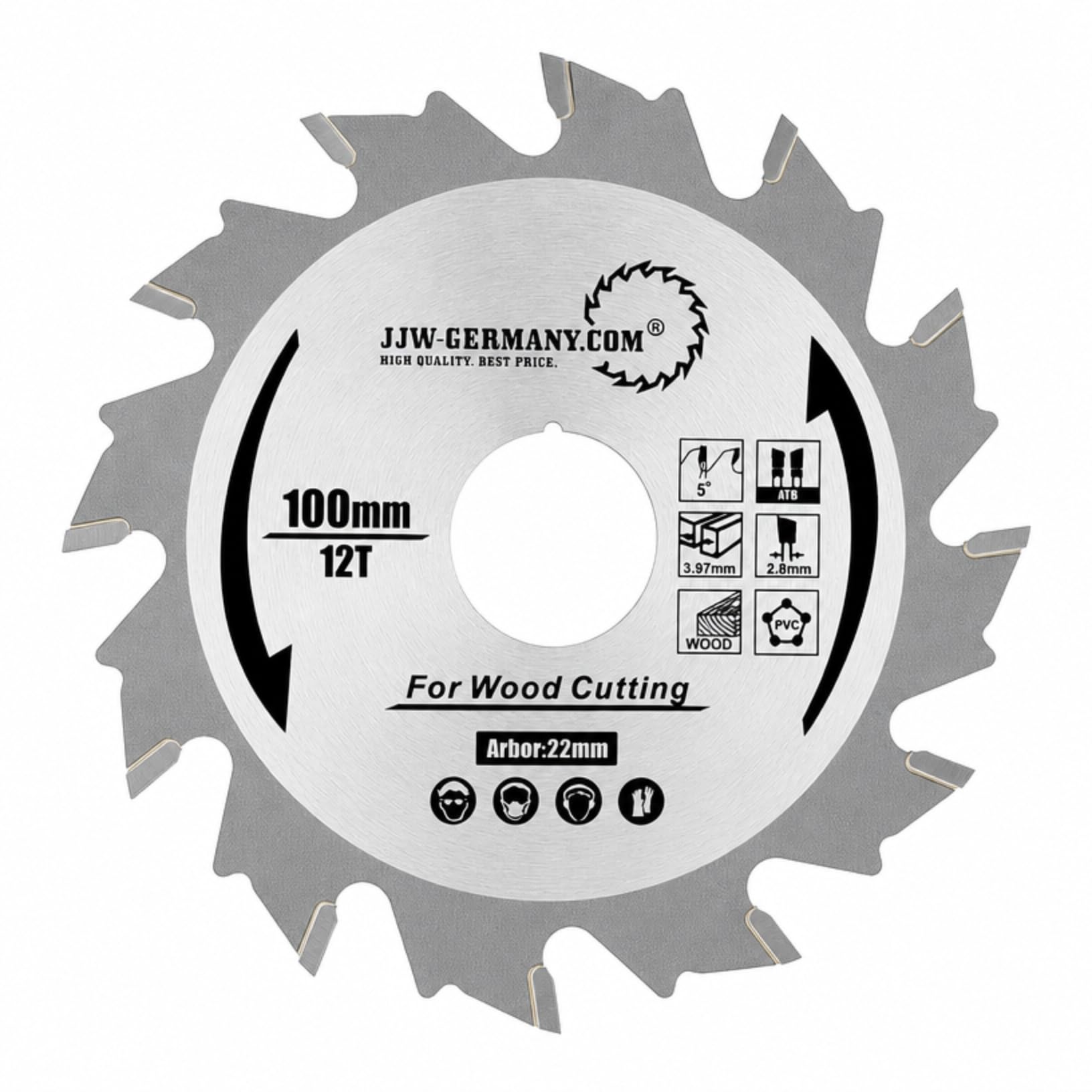 jjw-germany Fresa per scanalature HM, 100 x 3,97 x 22 Z= 12 WZ, adatta per fresa a tasselli piatti Einhell