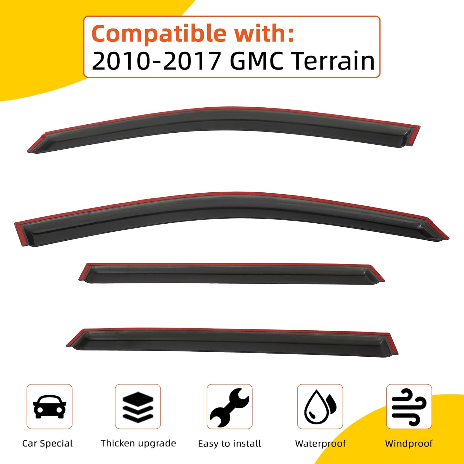 Window Rain Guard Compatible with 2010-2017 Terrain Out-Channel Smoke Tint Tape-On Vent Deflector Window Visors Car Accessories 4pcs