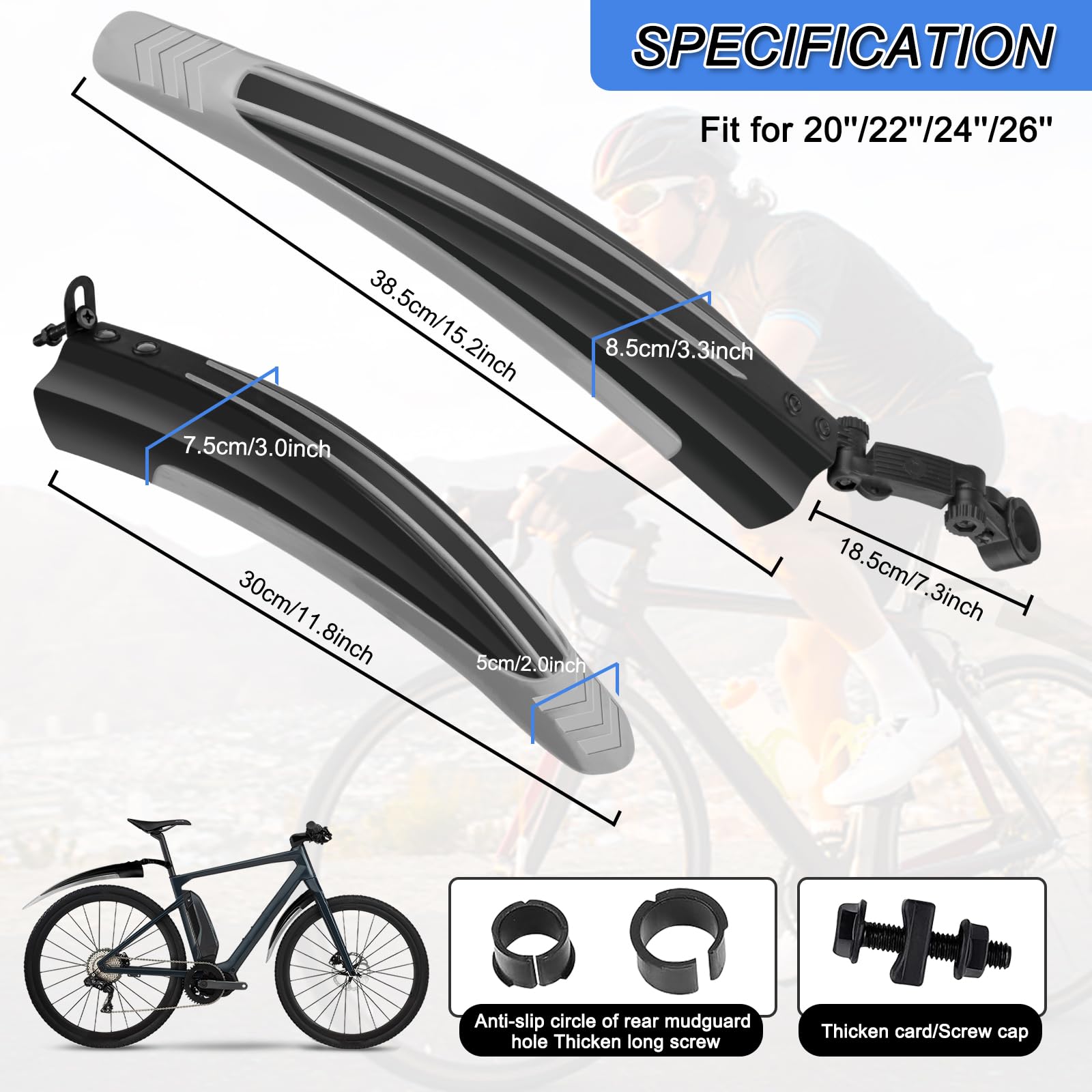 Parafanghi MTB NICEDACK - Set Anteriore E Posteriore Per Bici 20-29 Pollici, Materiale PP Flessibile, Multicolore - Foto 9