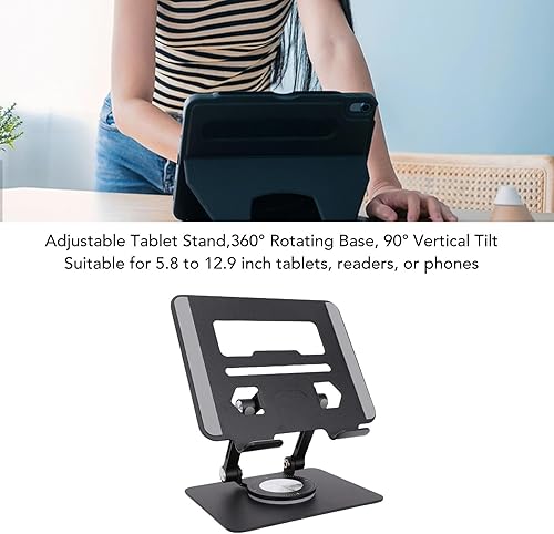 Miniatura 8 de Goshyda Soporte para tableta, soporte de escritorio de aluminio giratorio 360, soporte de escritorio ajustable y plegable, universal para tabletas