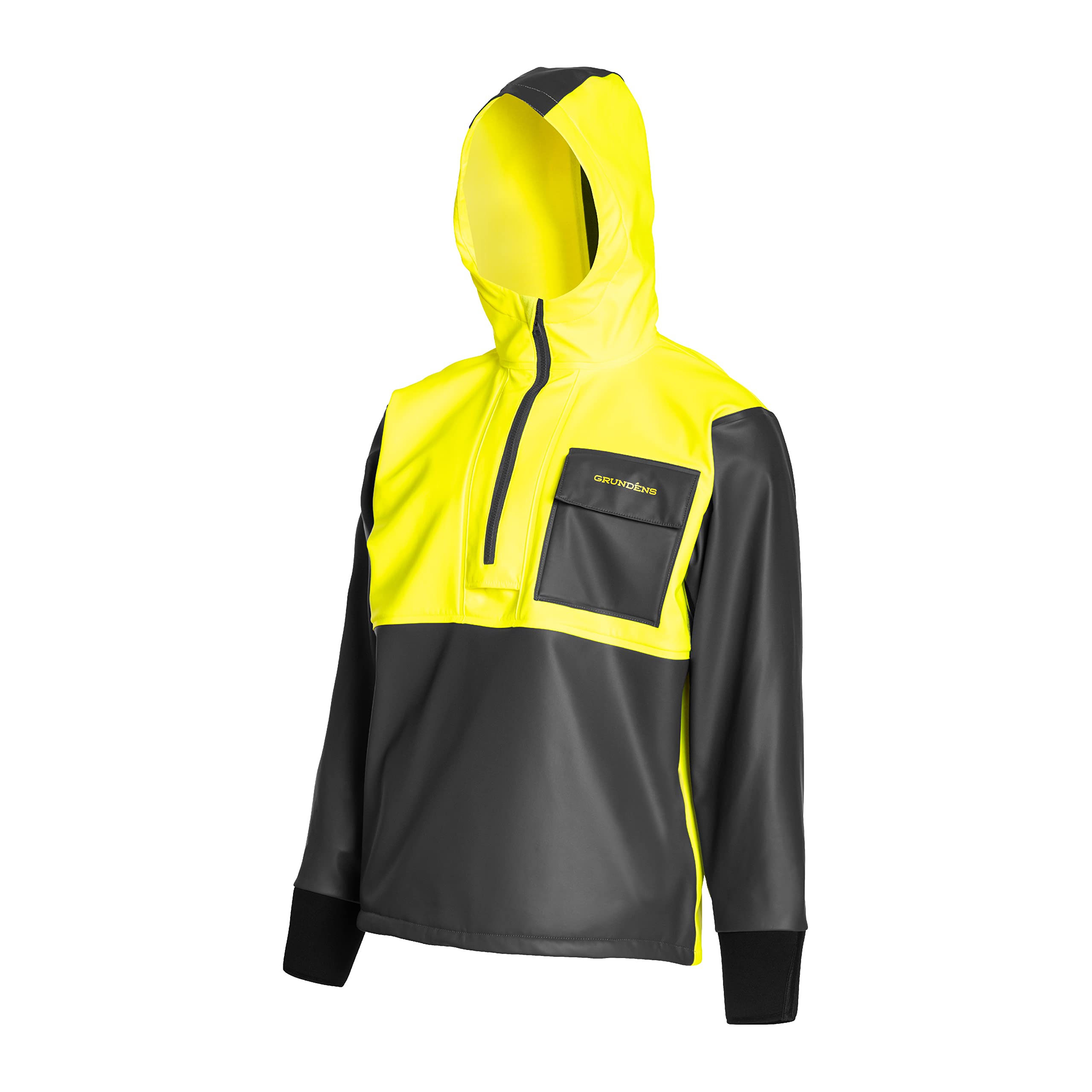 Grundéns Neptune Thermo Anorak Jacket | Durable Waterproof Protection Jacket with Warm Fleece Backer for Fishing Rain Gear, Hi Vis Yellow, M
