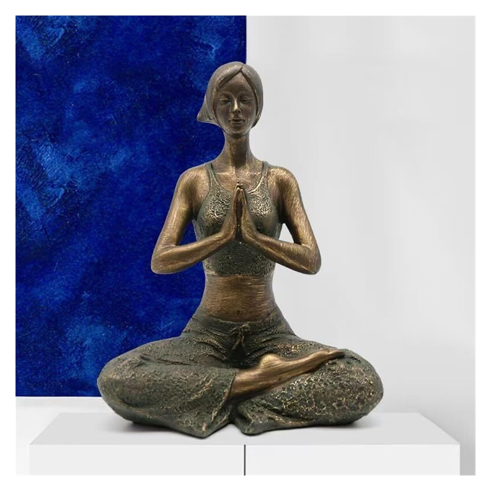 JJJing5 Decor Creative Decorative Short Hair Yoga Girl Statue Namaste Pose Resin Figurine Nightstand Accessories