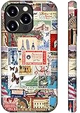 OTTRZMTER Case Compatible with iPhone 14 for iPhone 13,Vintage Stamps Collage Hybrid 2 Layer Hard Shell Silicone Protective Pattern Design Case for Girls Boy Women Men
