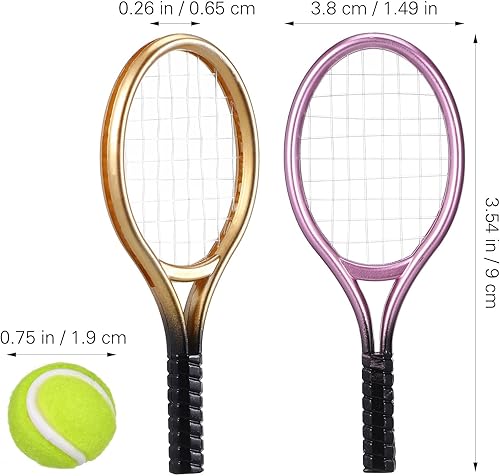 Miniatura 2 de TOYANDONA Juego de 6 mini tenis con pelota en miniatura y raquetas aleatorias, accesorios para muñecas deportivas, equipo de jardín de decoración,