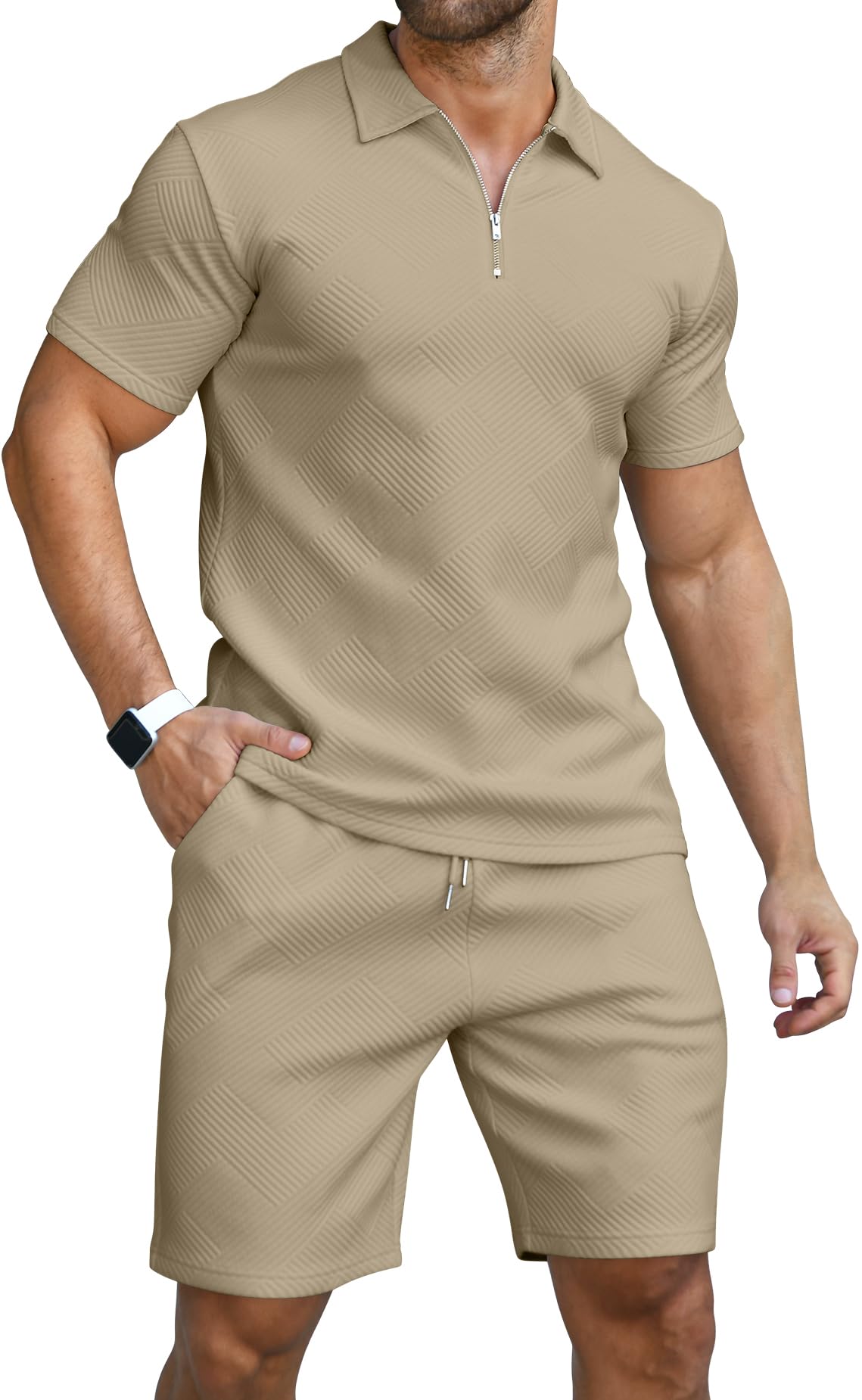KUYIGO Uomo Polo e Pantaloncini 2-Piece Set Abbigliamento Tuta Estiva Moda Casual Tute Sudore M-3XL