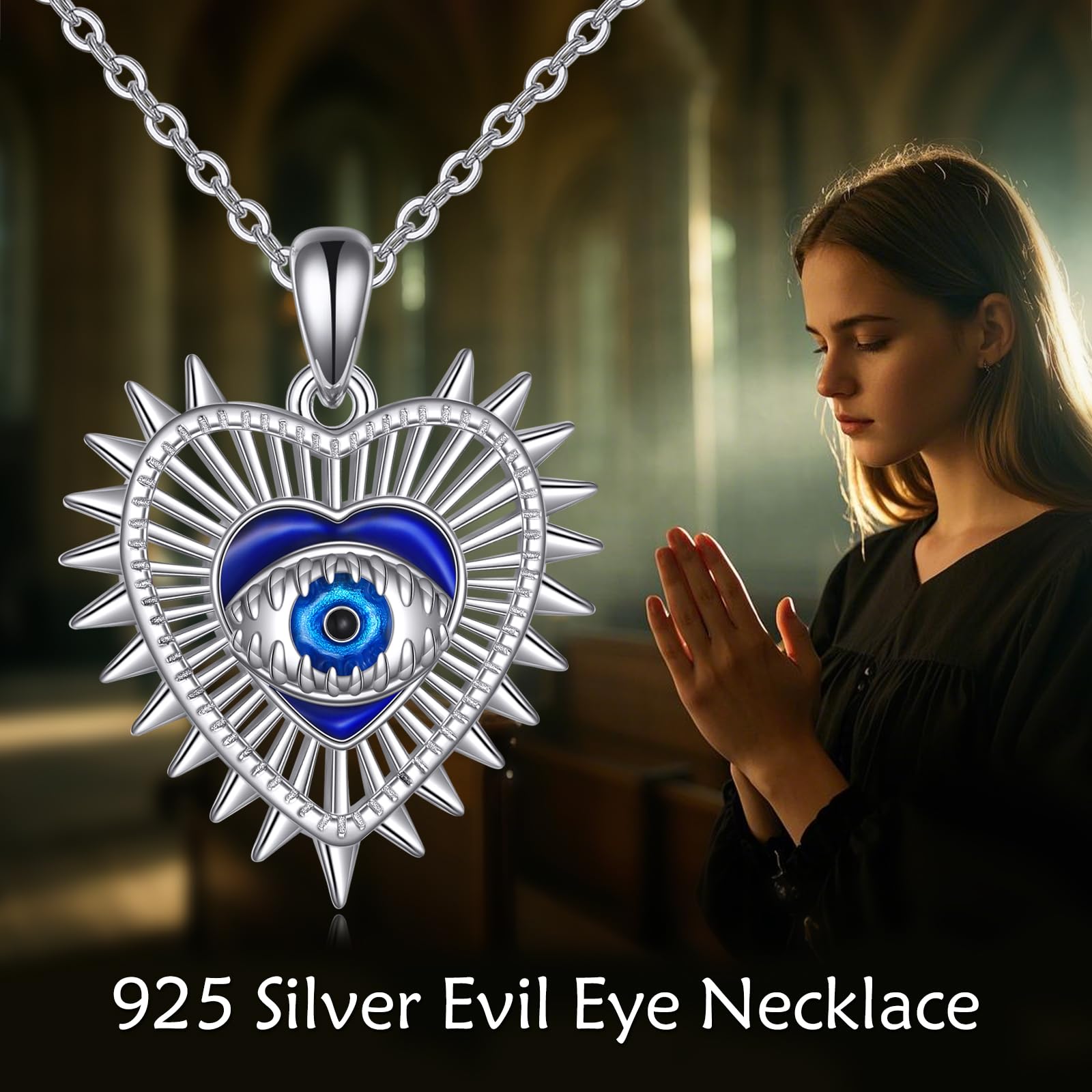 YFN Collar de plata de ley con colgante de ojo turco azul, joyería contra el mal de ojo, joyería para mujer, amuleto de mal de ojo, regalo Y2k para ella, Normal, Plata esterlina, No es una piedra