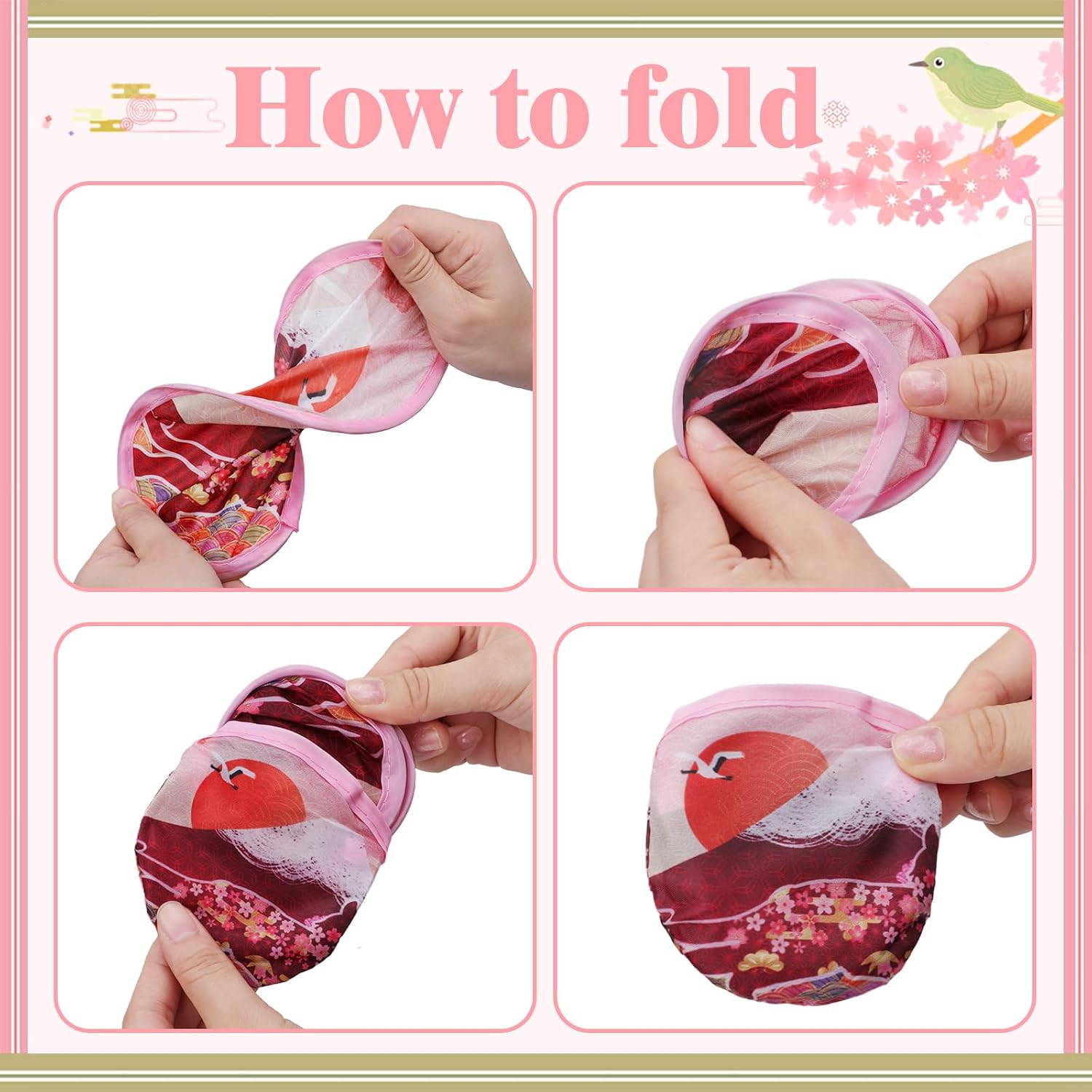 Mototo Foldable Flying Disc Fans, 30PCS Japanese Foldable Disc Fan 8 Inch Pop up Round Collapsible Hand Fan Bulk with Pouch for Women Purse Travel Beach Game Wedding Party Favor Decoration, 6 Style image 4