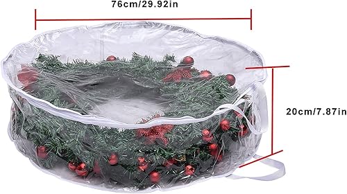 Miniatura 5 de NHRFUJ - Paquete de 2 bolsas de almacenamiento para coronas de Navidad, contenedor transparente de 30 pulgadas con doble cremallera y asa reforzada