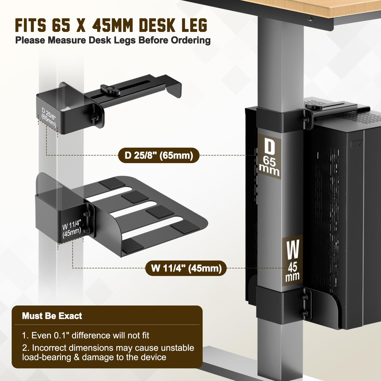 Soporte PC Bajo Mesa, Soporte Torre Ordenador con Altura y Ancho Ajustables, Soporte CPU Bajo Mesa Sin Necesidad de Taladrar, Ahorra Espacio en Hogar Oficina, Soporta Hasta 35kg, Compatible 65*45 mm