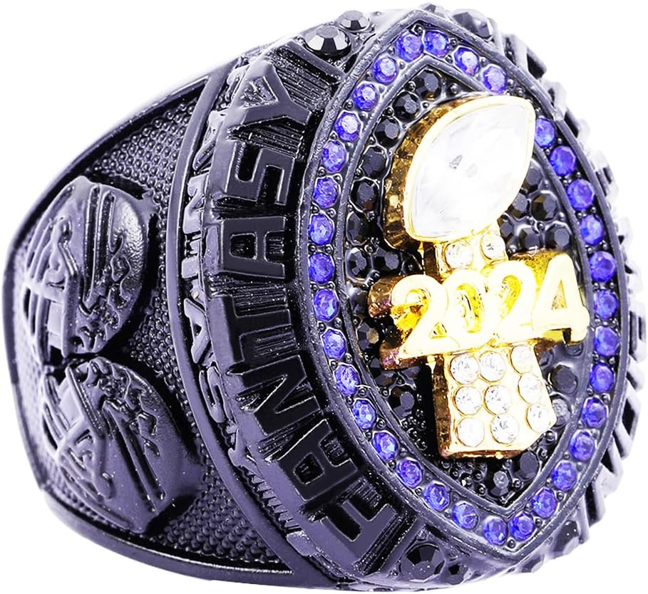 2024 Fantasy Football Ring | Heavy FFL Champion Ring | Gold Silver Tone Plated Award Trophy for Fantasy Football League Winner