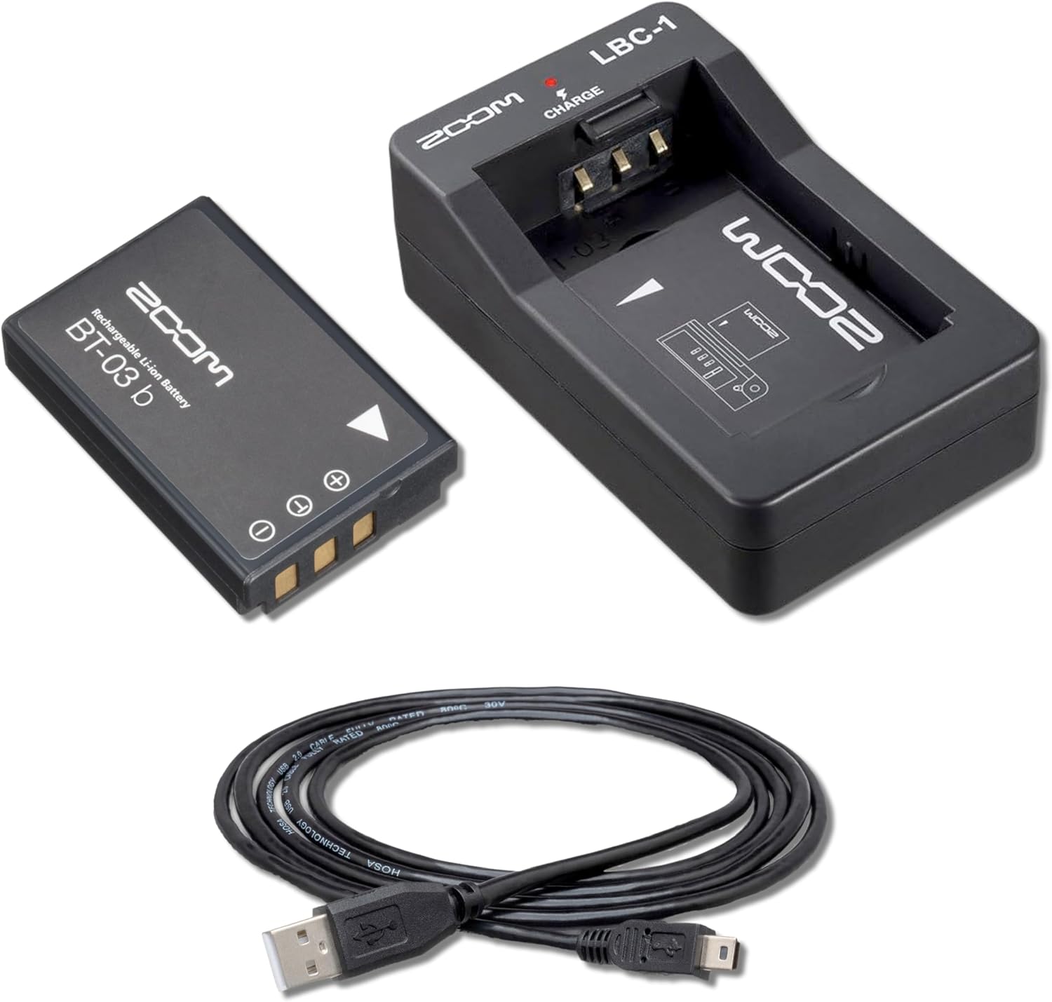 Zoom LBC-1 Lithium-Ion Battery Charger with BT-03 Rechargeable Battery and USB 2.0 Type A to Type Mini B Cable