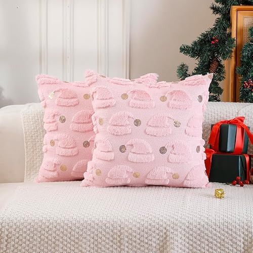 Miniatura 10 de Juego de 2 fundas de cojín de Navidad de 18x18 pulgadas, decoraciones de invierno para exteriores de estilo bohemio de piel sintética, suaves