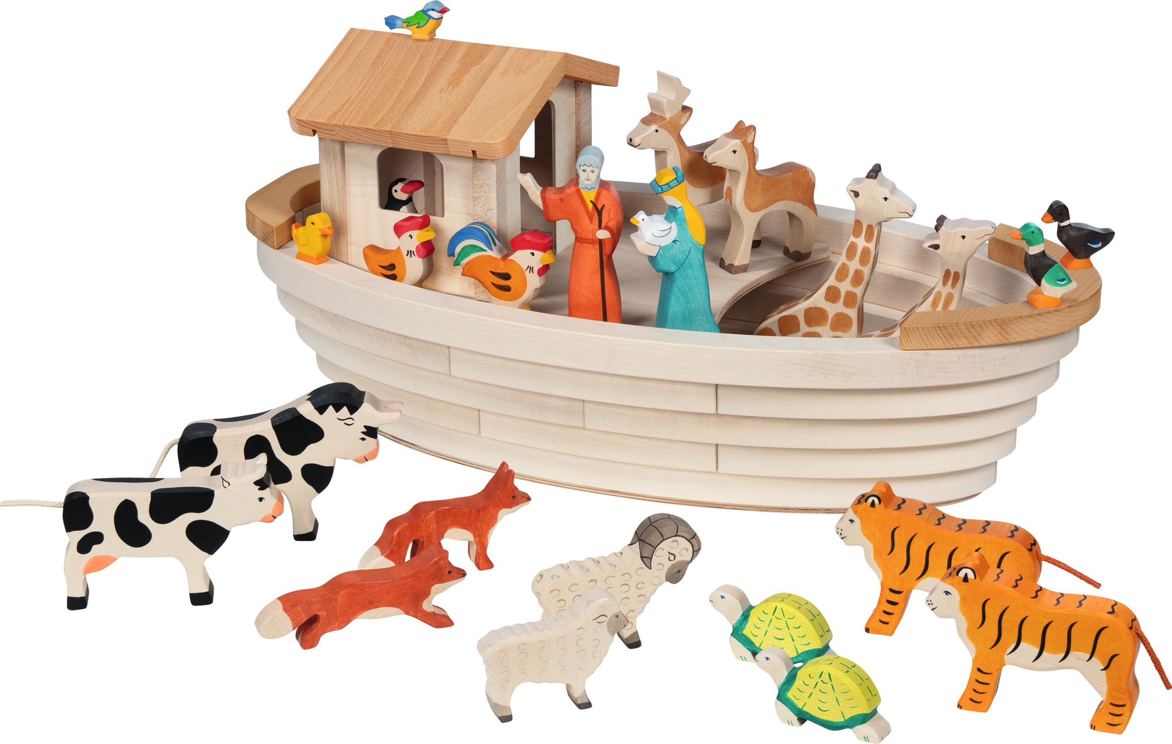 HOLZTIGER 80614 - Arche Noah aus Holz, handgearbeitetes Holzspielzeug aus Ahorn, Farben auf Wasserbasis, fördert Fantasie & Kreativität der Kinder, Made IN Europe, 69 x 36 x 31cm, 3er Set, ab 3 Jahre
