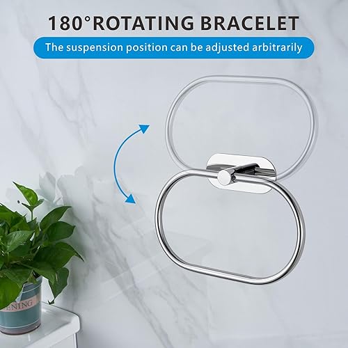Miniatura 19 de Toallero / anillo de toalla de baño, anillo autoadhesivo para toalla de mano para baño, soporte de toalla de mano adhesivo de acero inoxidable, sin