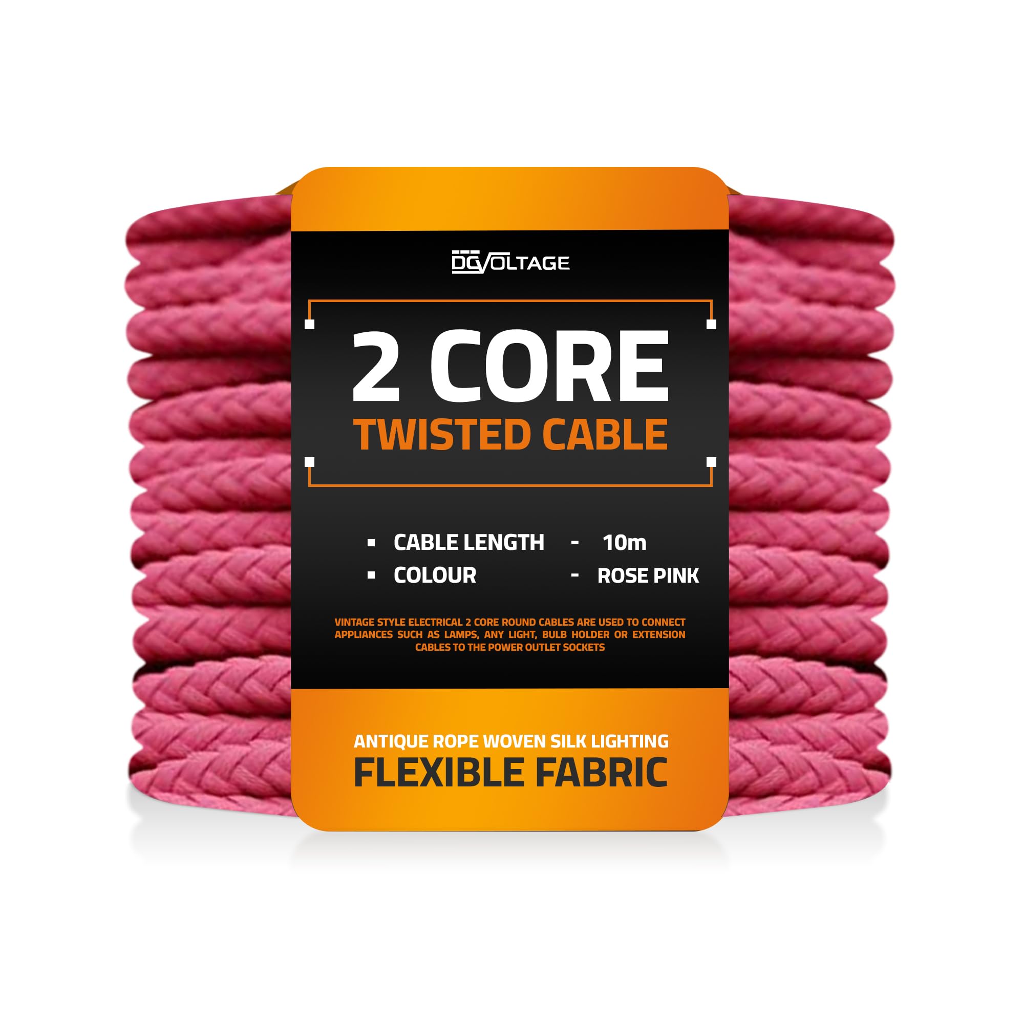 DC VOLTAGE 10M Rose Pink Twisted Fabric Electrical Cable, 2 Core 0.75mm² Flexible Stranded Copper Wire, Vintage Braided Cloth Covered Lamp Cord for Pendant Lights, Chandeliers, Lamps & DIY Lighting
