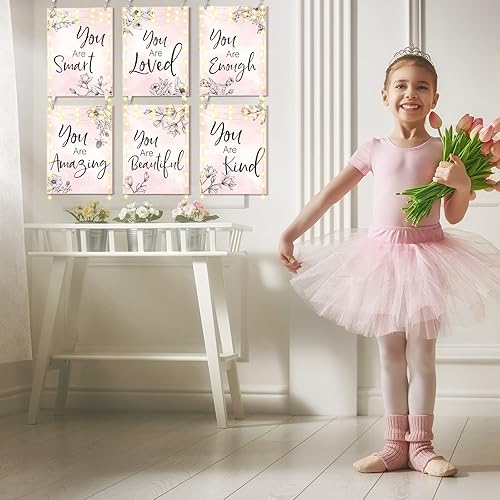 Miniatura 5 de Rtteri Tapiz floral rosa de 12 x 16 pulgadas, 6 piezas con citas inspiradoras LED de luz, decoración de pared, tapiz cristiano gris y rosa,